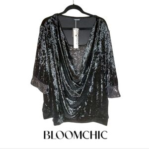 NWT Bloomchic Velour Sequin Black Top